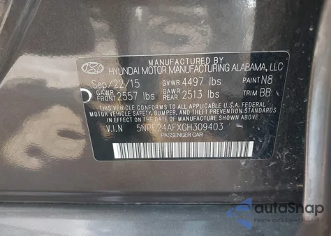 2016 Hyundai Sonata Se from USA, damaged, VIN 5NPE24AFXGH309403